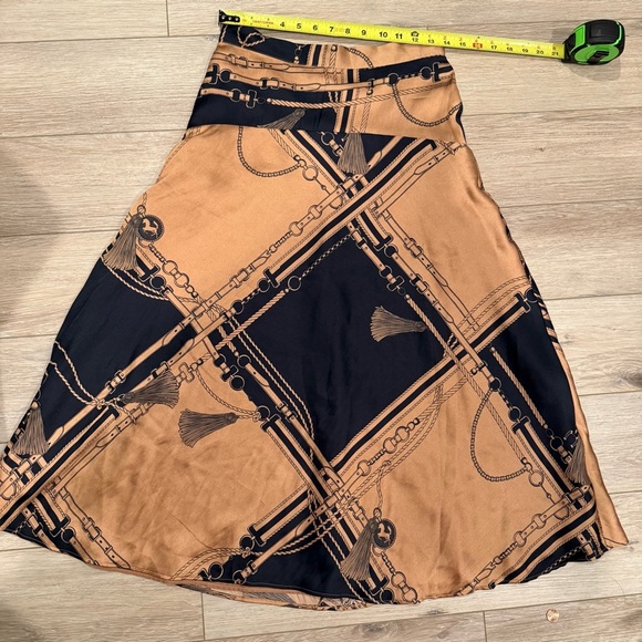 Ann Taylor Navy/Gold Equestrian Midi Silk Satin Feel A-Line Skirt Women’s 2 NWOT - Picture 12 of 14